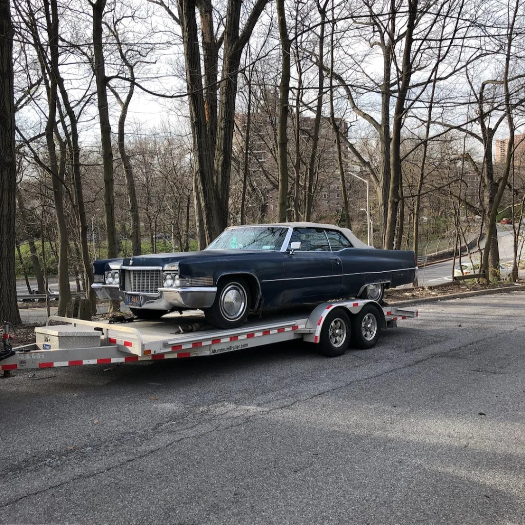 a car on a trailer