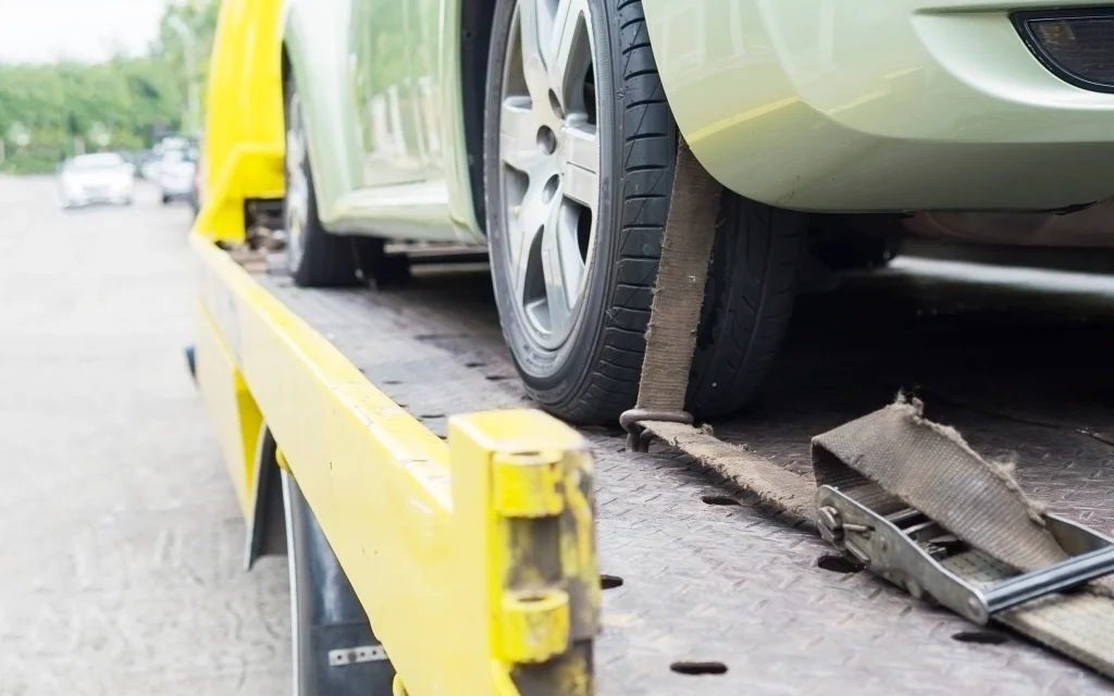 a car on a tow truck