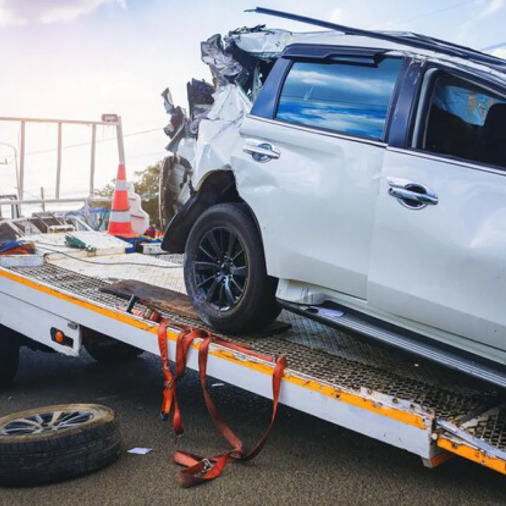 a car on a tow truck