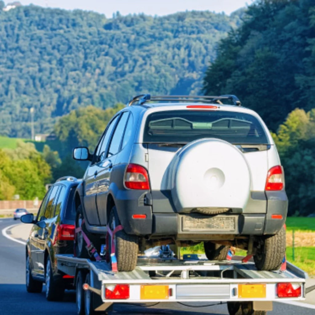 a car on a trailer