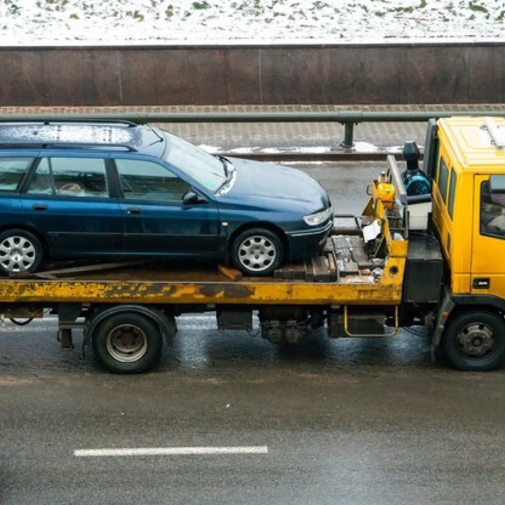 a car on a tow truck