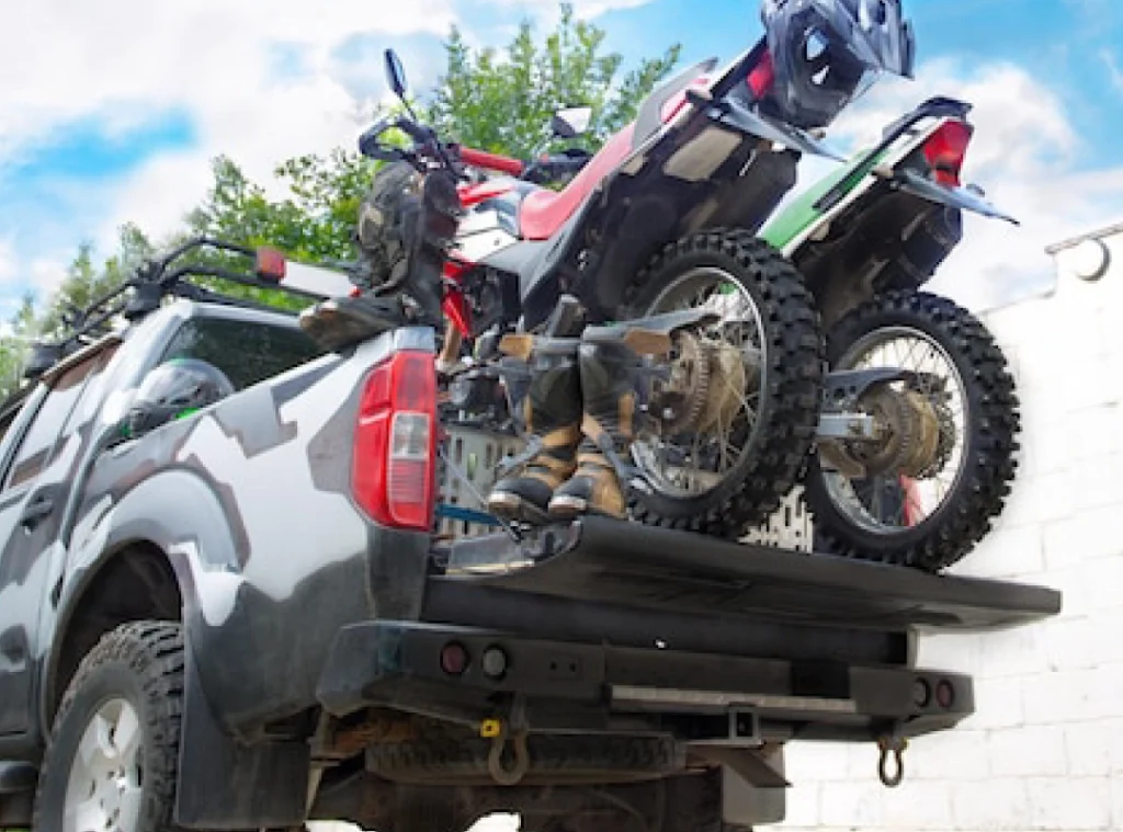 a motorcycle on the back of a truck