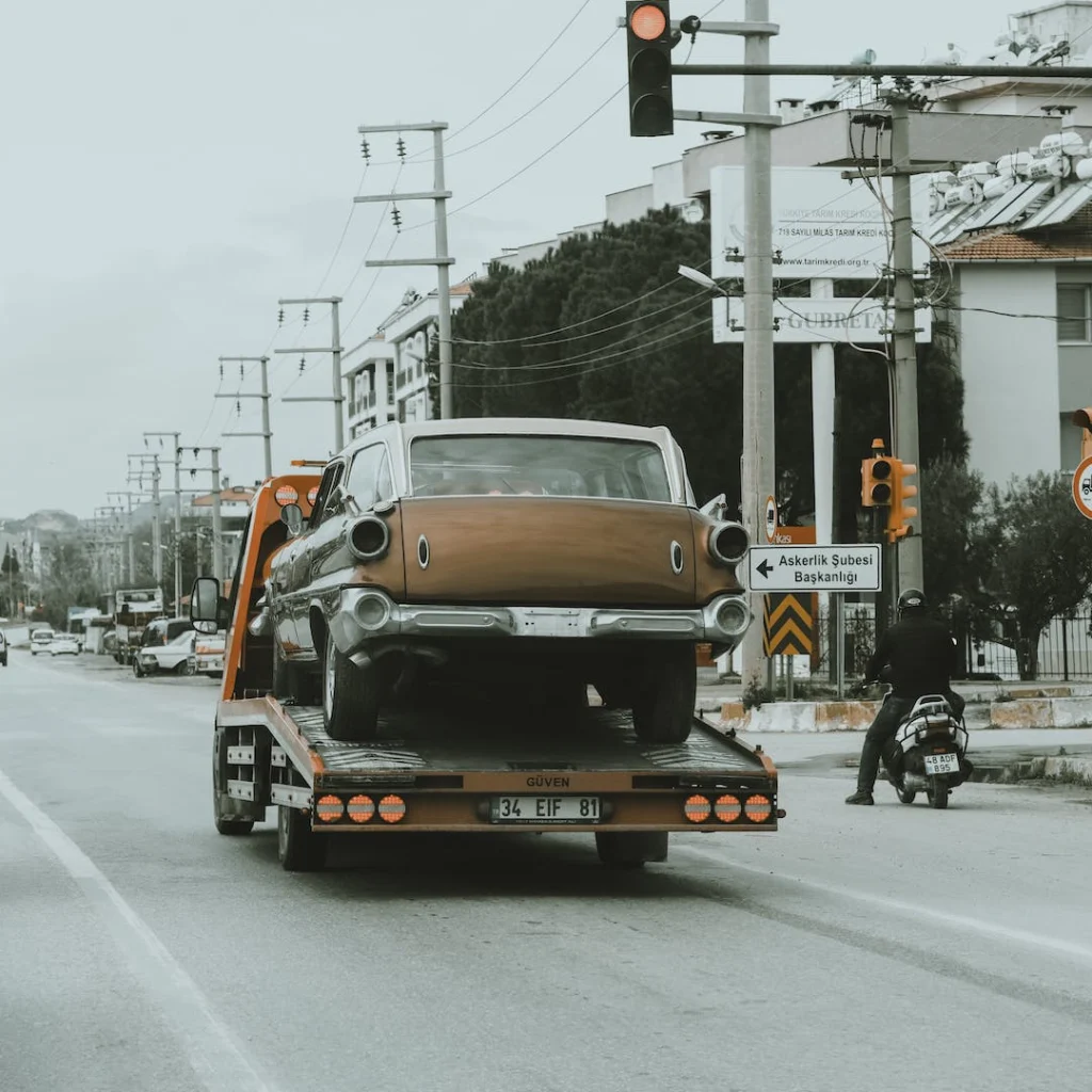 a car on a tow truck